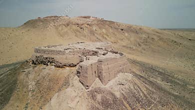 A detailed aerial perspective of Ayaz-Kala&#x27;s ancient fortress ramparts.