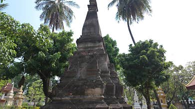 Stone Stupa in a Buddhist Temple Grounds