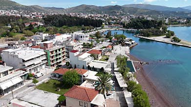 Aerial view of Nea Anchialos town, Magnesia, Thessaly, Greece