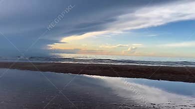 Beautiful morning or evening blue and sky with cloudy while sunsets or sunrises was taken at the sea beach