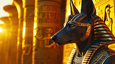 Ancient Egyptian mythical god Anubis in the form of a black jackal