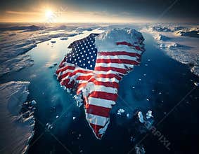 Greenland Covered with American Flag. AI-Generated.