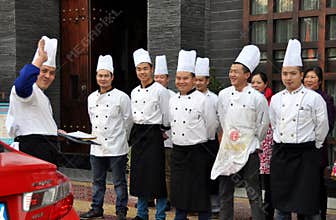 Pengzhou, China: Chefs at Dinner Briefing