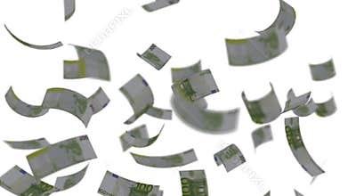 Euro banknotes falling like rain