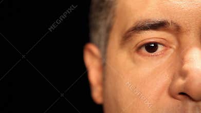 Mans face with eyes blinking