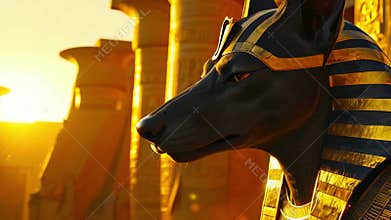 Ancient Egyptian mythical god Anubis in the form of a black jackal