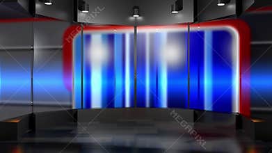 News Backdrop Of A Glass Partition With A News Studio Backdrop In The Background