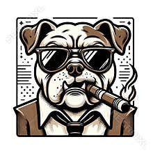Cool Bulldog Illustration with Sunglasses and Cigar – Retro Style