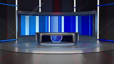 3D Virtual TV Studio News, Backdrop For TV Shows .TV On Wall.3D Virtual News Studio Background