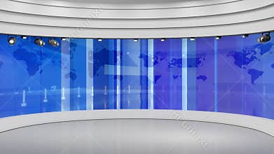 3D Virtual TV Studio News, Backdrop For TV Shows .TV On Wall.3D Virtual News Studio Background