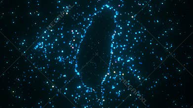 Glowing Blue Particles Forming Taiwan Map on Dark Background