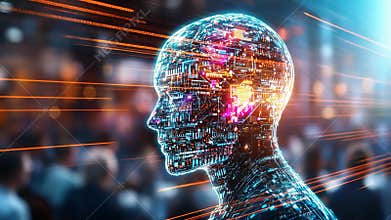 Futuristic animated human head showcasing artificial intelligence technology in 4K resolution