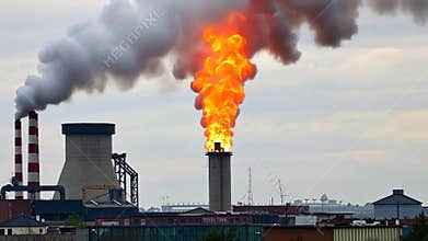 Industrial plant with smoke, environmental pollution, factory emissions stock footage generative AI