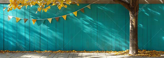 A picturesque autumn setting featuring bunting and a tree, suitable for fall-inspired designs and social media posts