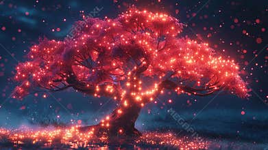 Magical Glowing Tree in Enchanted Night Ai Generative