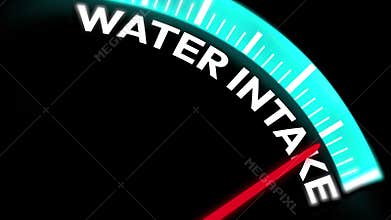 Speedometer needle on the maximum showing Water intake Status, background.