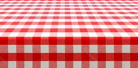 Table perspective view with red checked picnic tablecloth