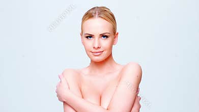 Pretty Semi Naked Woman Cover Her Breast