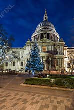 St Paul's cathedral with Christmas tree, London, UK