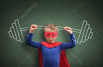 Weightlifting superhero boy
