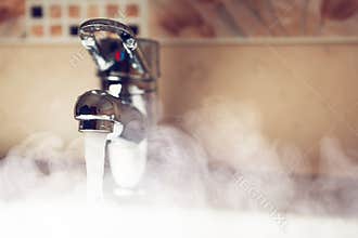 Water tap with hot water steam