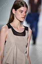 NEW YORK, NY - SEPTEMBER 04: A model walks the runway at Richard Chai Love Spring 2015 fashion show