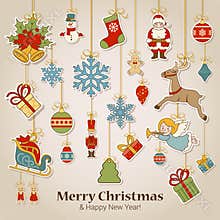 Christmas New Year sticker label decorations postcard template
