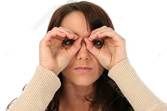 Brunette Woman Peeping Holes