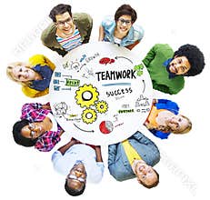 Teamwork Team Together Collaboration Meeting Looking Up Concept