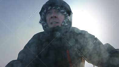 Snowmobile Driver's Face Closeup