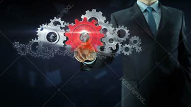 Business man success gear team work concept red