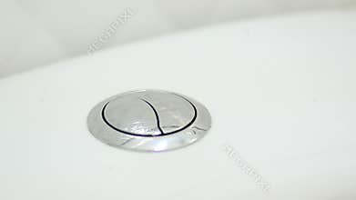 Male hand finger press water for clean flush toilet