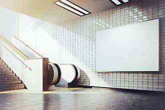 Big horizontal blank billboard with escalator