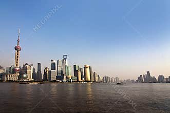 Shanghai skylight and the Huangpu river by daylight