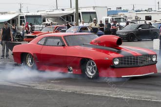 Camaro drag car in action