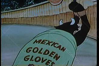 Cartoon of a champion bull at a bullfight