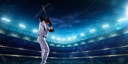 Professional baseball players on night grand arena
