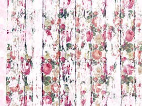 Shabby wood-grain texture white washed with distressed roses pattern
