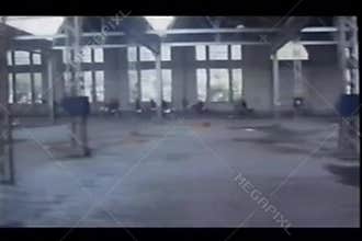 Gang of bikers leaving abandoned building