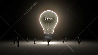 Typo 'Service' in light bulb and surrounded businessmen, engineers, idea concept version (included alpha)