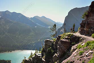 Trekking in Grinnel Lake Trail, Glacier National Park, Montana,