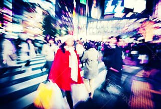 Japanese People Crowd Walking Cross Street Concept