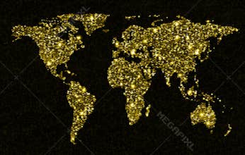 Gold glittering light world map