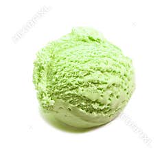 Pistachio ice cream scoop close-up isolated on white