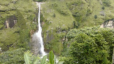 Scenic Waterfall in Chyamche Village, Marsyangdi River Valley, Annapurna Circuit, Nepal - Static View of Falling Water