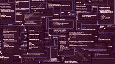 Animation of computer monitor screen showing windows folder source code and text alert sign warning and blinking that the system h