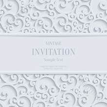 Vector White 3d Vintage Christmas or Invitation Cards Background with Swirl Damask Pattern