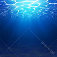 Abstract Underwater background illustration with water waves. Blue underworld realistic backdrop. Ocean or sea floor