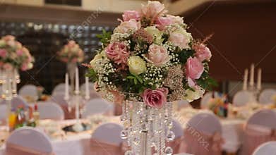 Interior of a wedding hall decoration ready for guests.Beautiful room for ceremonies and weddings.Wedding concept.Luxury