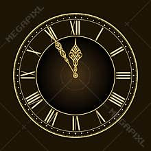 Five to twelve! Stylish golden vector clock